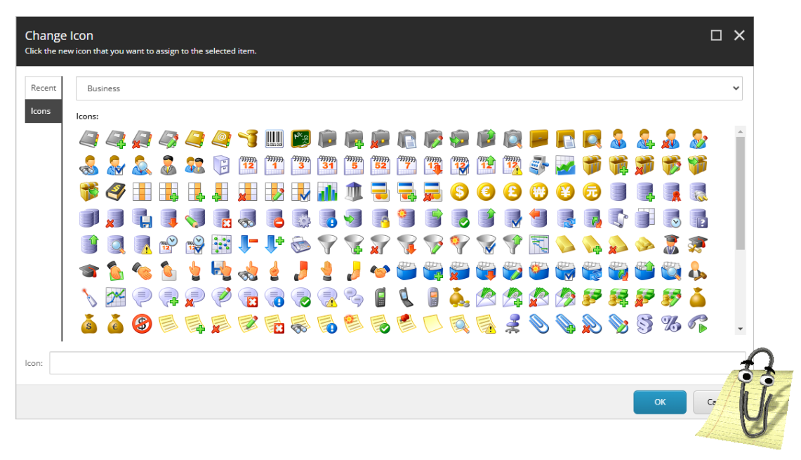 Sitecore's icon selection interface showing a grid of legacy icons