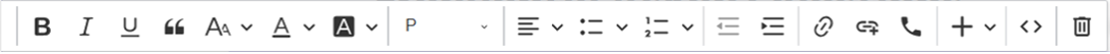 Rich text editor toolbar with formatting, alignment, list, link, and embed options.