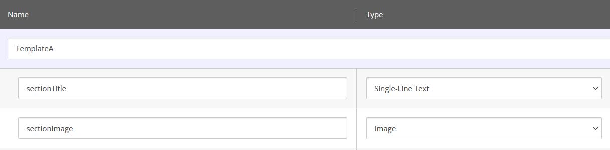 Sitecore template configuration named TemplateA