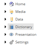 Collapsed content structure highlighting the Dictionary item under the Data folder.