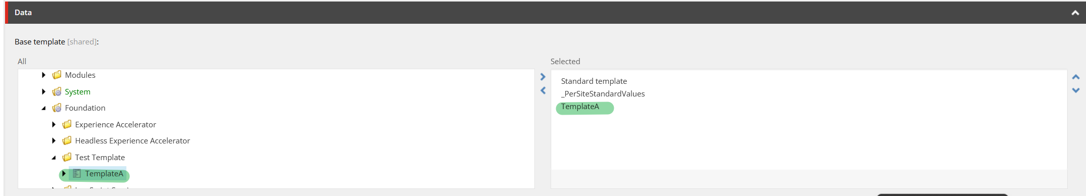 Sitecore base template selection screen