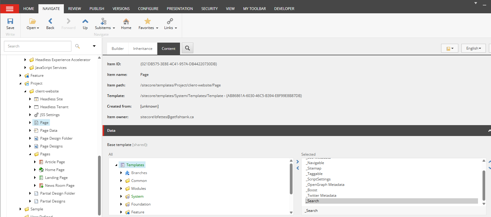 Base template configuration for a Sitecore 