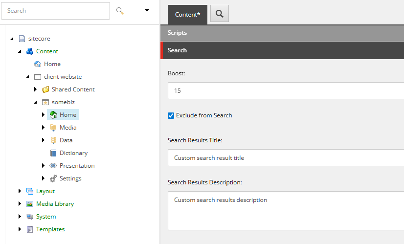 Sitecore content item with the 