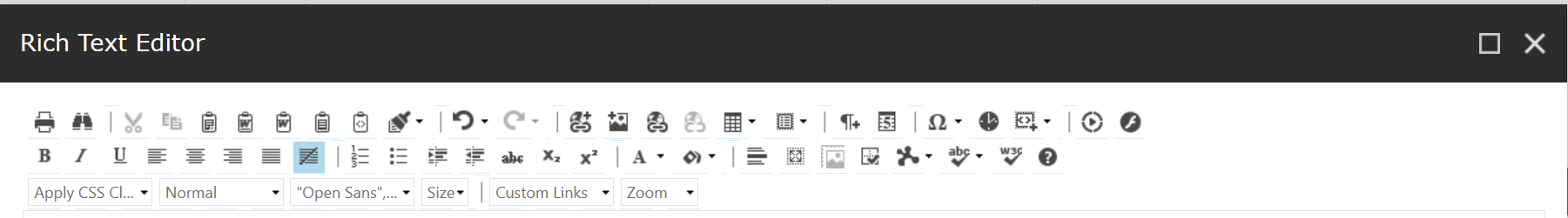Image showing the full rich text editor in Sitecore XM Cloud