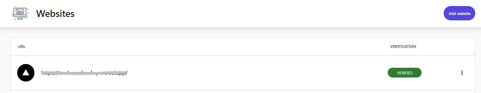 Moosend website dashboard showing verified domain status with obscured URL