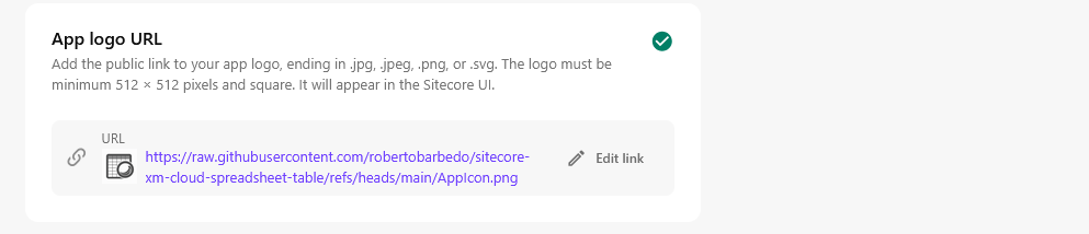 App configuration, showing the App logo URL link.