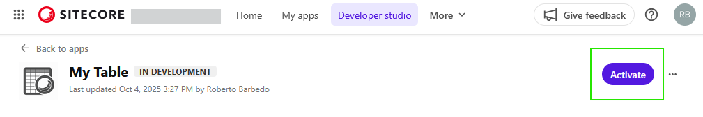 Sitecore Developer studio screen for a 