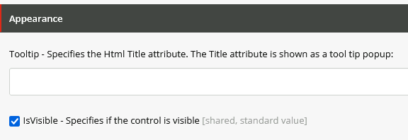 Appearance settings panel with tooltip input and visibility checkbox enabled