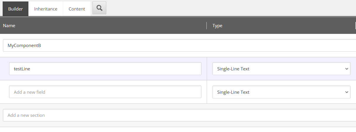 Sitecore template builder view showing the MyComponentB template