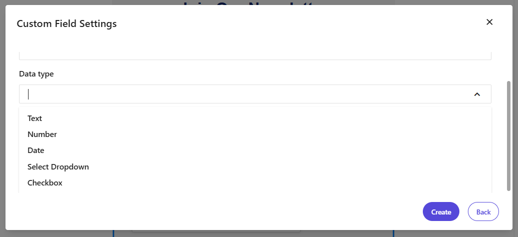 Custom Field Settings panel