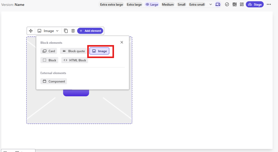 Sitecore XM Cloud component builder showing the Add element menu