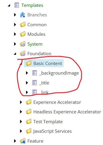 Sitecore content tree highlighting the Basic Content