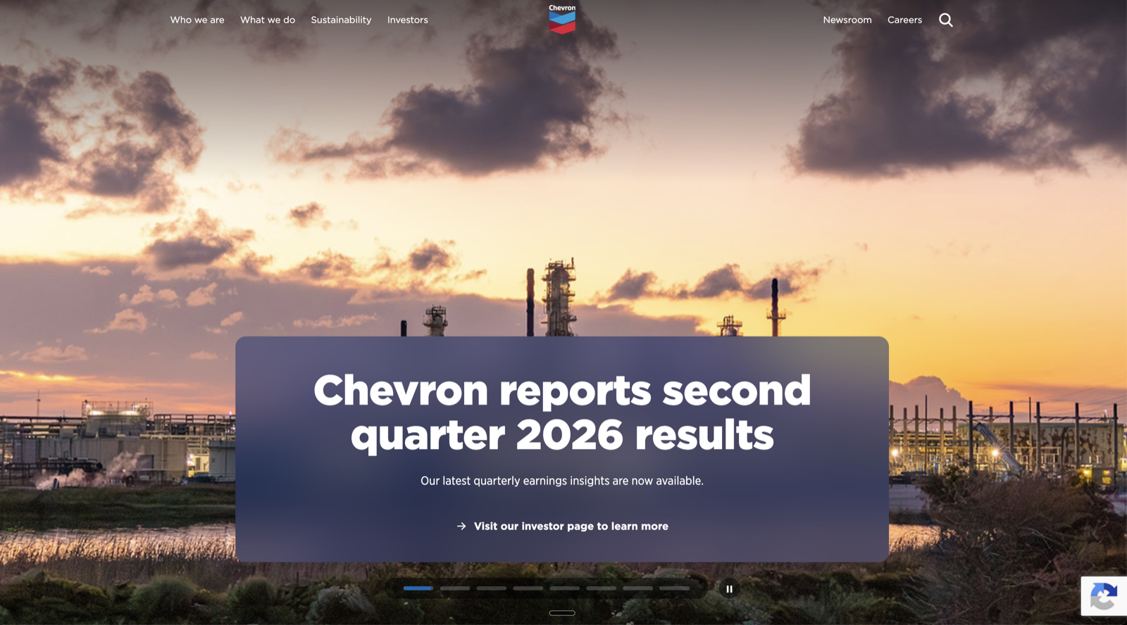 Chevron homepage screenshot, August 2026