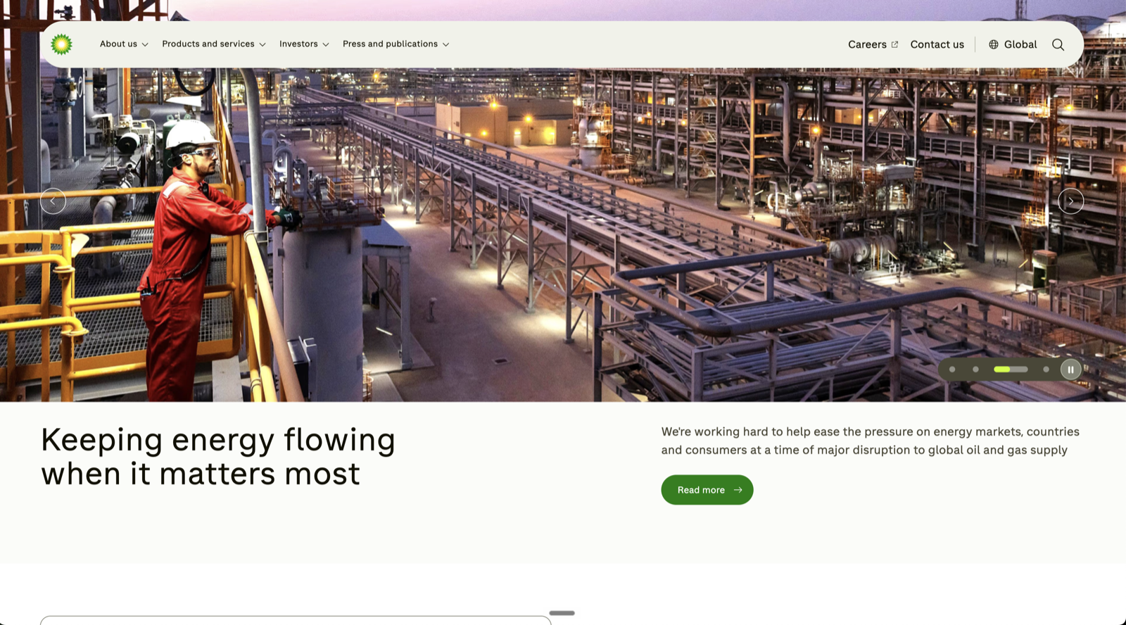 BP homepage screenshot, August 2026
