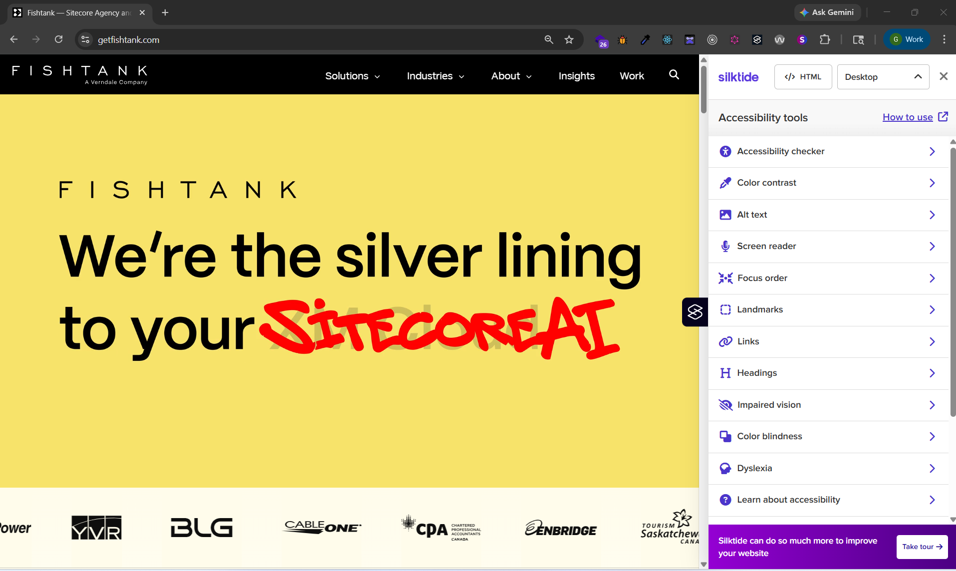 Silktide Accessibility Checker browser extension showing accessibility score