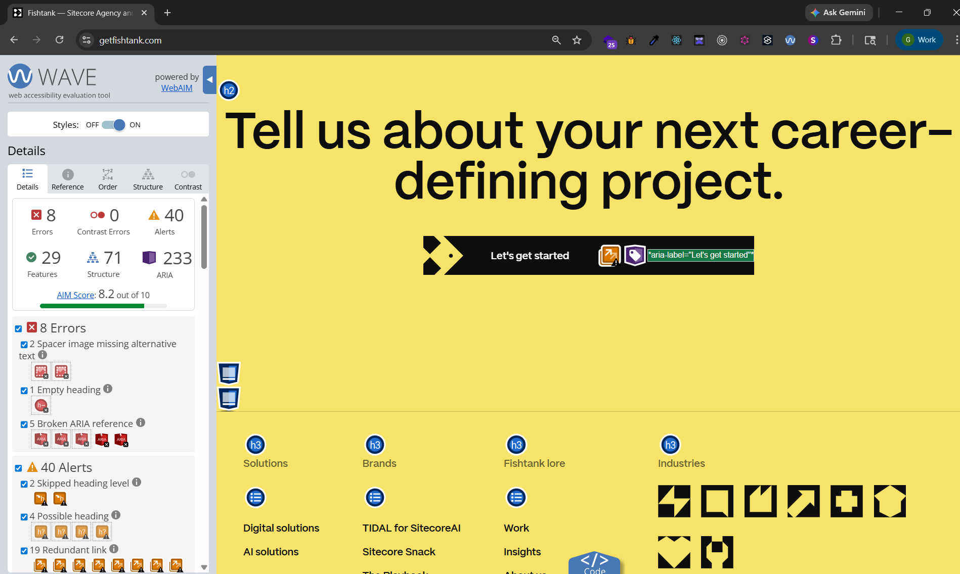 WAVE Web Accessibility Evaluation Tool visual overlay on a webpage