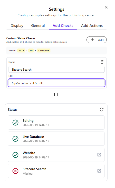 Custom publishing status check configuration