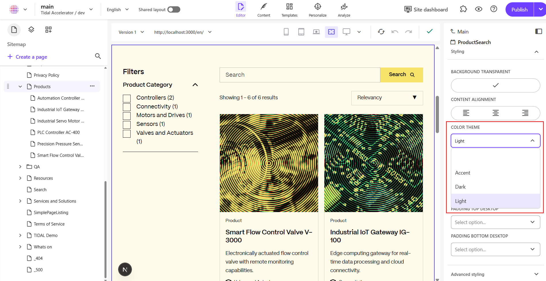 Page Builder screenshot showing rendering parameters