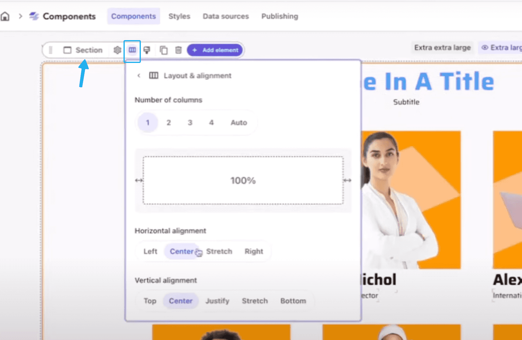 Layout & alignment options available in the Section component.