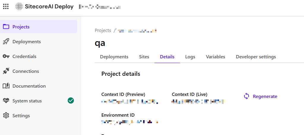 Context IDs in the Deploy interface